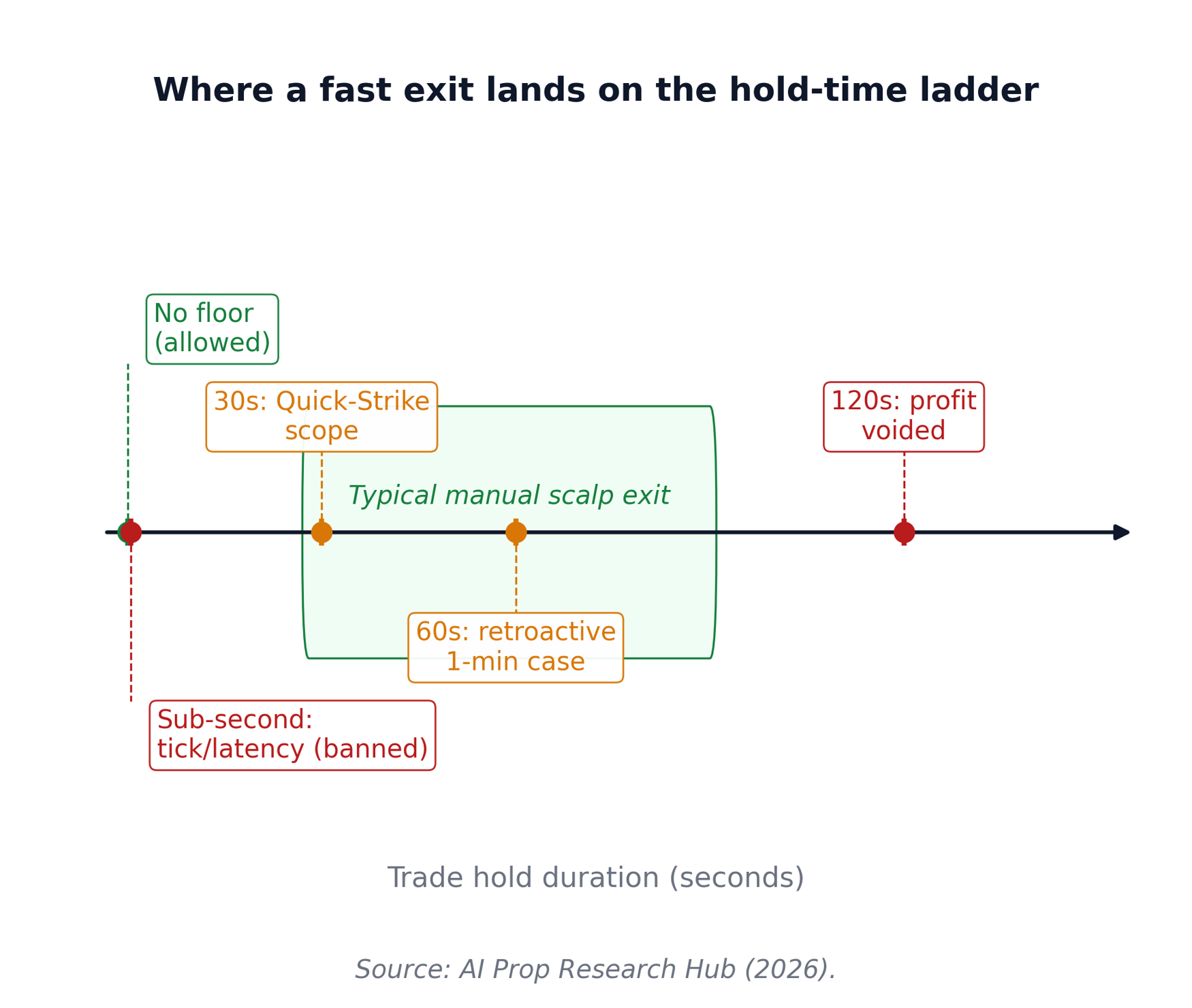 Figure 1. A fast manual exit lands inside the danger band, between the 30-second Quick-Strike line and the 120-second profit-void line.